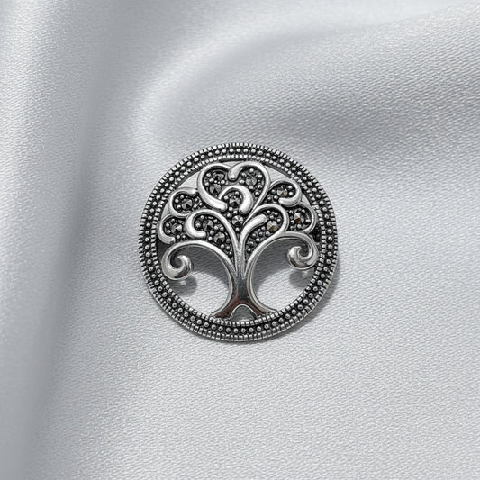 Sterling Silver & Marcasite Tree of Life Brooch