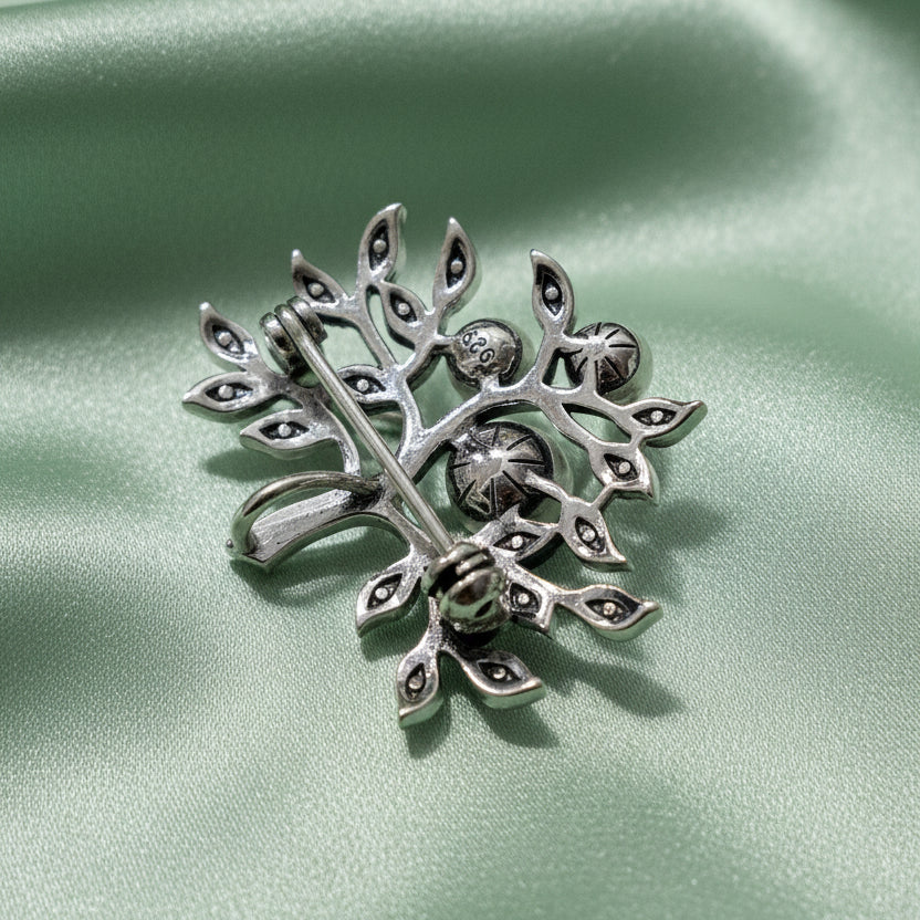 Sterling Silver Marcasite & Pearls Branch Brooch