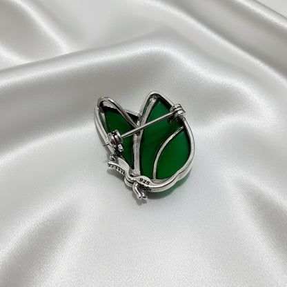 Sterling Silver Green Agate Butterfly Brooch