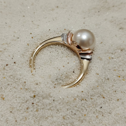 9ct Gold South Sea Pearl & Argyle Pink Diamonds Ring - Size O