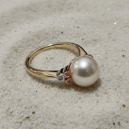 9ct Gold South Sea Pearl & Argyle Pink Diamonds Ring - Size O