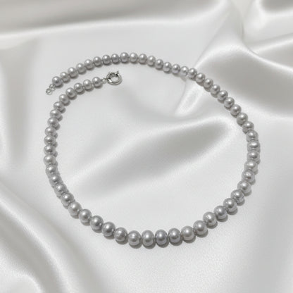 LOONA Grey Freshwater Pearl Necklace with Sterling Silver Bolt Ring Clasp - 50cm