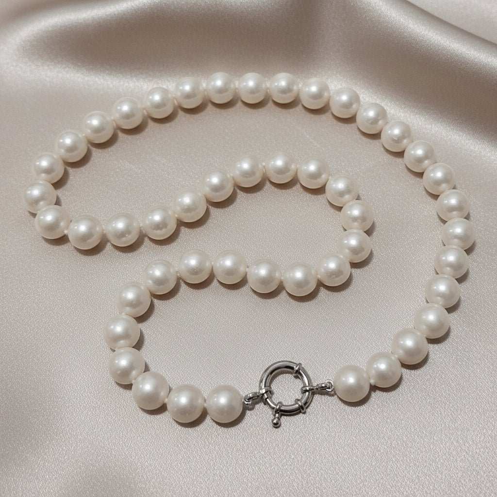 10-11mm White Freshwater Pearl Strand with Sterling Silver Bolt Clasp - 50cm Length