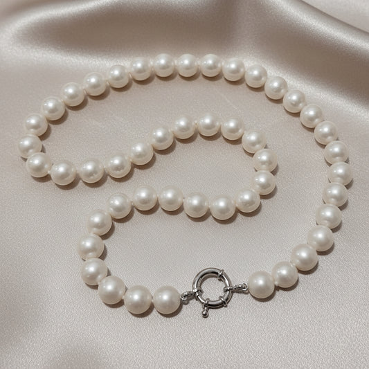 10-11mm White Freshwater Pearl Strand with Sterling Silver Bolt Clasp - 50cm Length