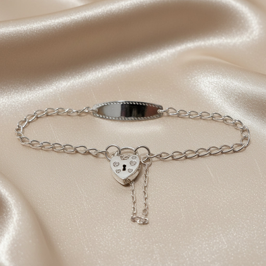 Sterling Silver Baby ID Padlock Bracelet
