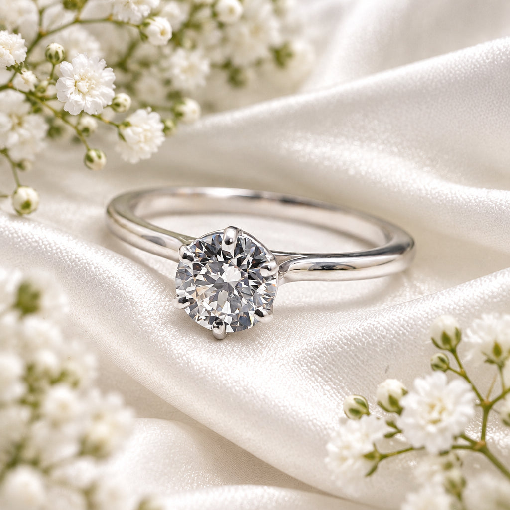 Russ Studios 9ct White Gold 0.59ct Lab Diamond Solitaire Ring - Size M