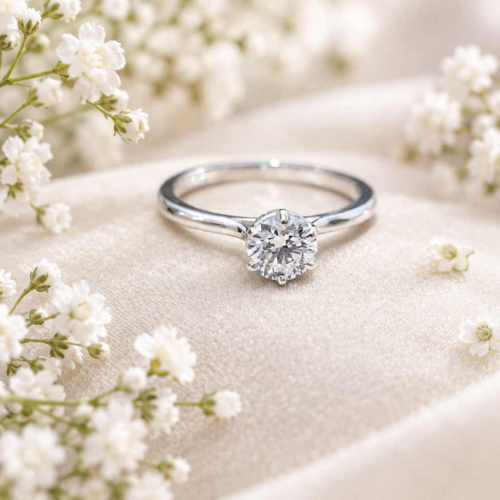 Russ Studios 9ct White Gold 0.59ct Lab Diamond Solitaire Ring - Size M