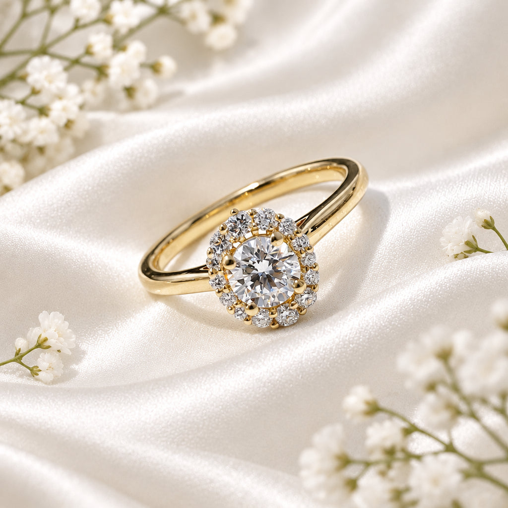 9ct Yellow Gold Oval Illusion 0.51ct LAB Ring - Size N.5