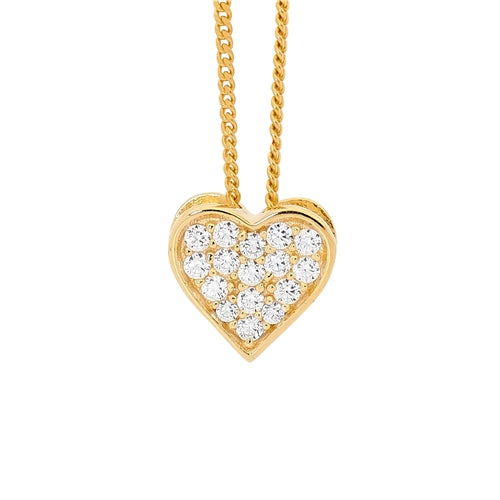 Ellani Sterling Silver & White CZ Pave Heart Necklace - Gold