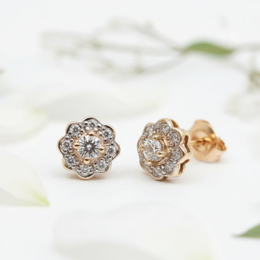 9ct Gold & Diamond Daisy Cluster Stud Earrings
