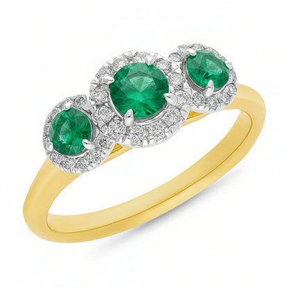 9ct Gold Trilogy Emerald & Diamond Ring - Size O