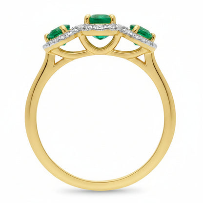 9ct Gold Trilogy Emerald & Diamond Ring - Size O