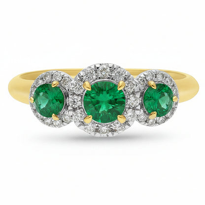 9ct Gold Trilogy Emerald & Diamond Ring - Size O