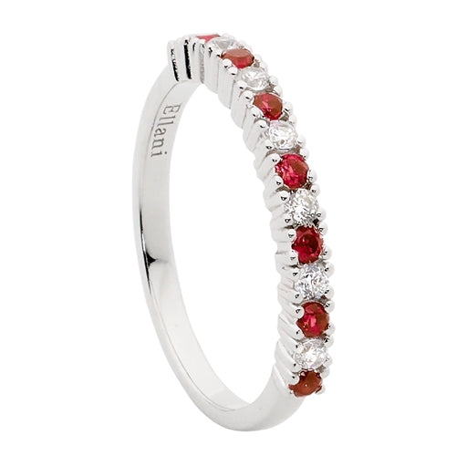Ellani Sterling Silver Single Row Red & White CZ Ring - Size 8 (P.5)