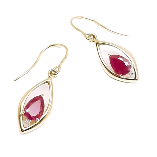9ct Gold Ruby & Diamond Drop Earrings