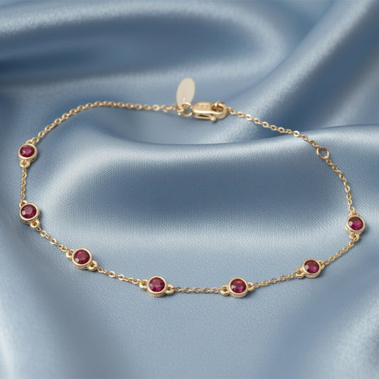 9ct Gold Fine Bracelet set with 7 Lab Grown Rubies