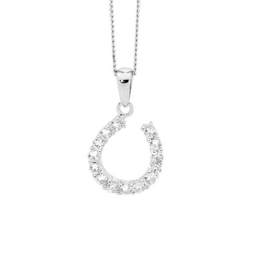 Ellani Sterling Silver CZ Small Horse Shoe Necklace
