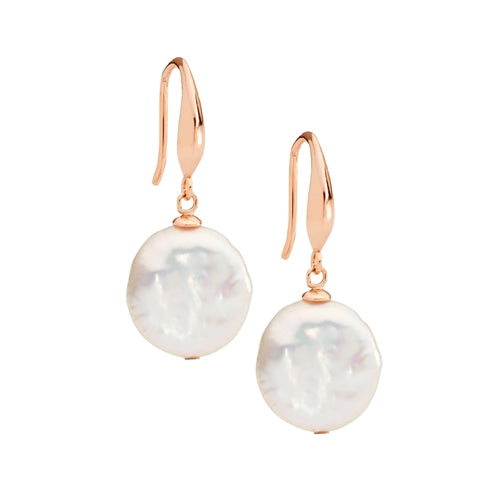 Ellani Sterling Silver Freshwater Coin Pearl Earrings - Rose Gold
