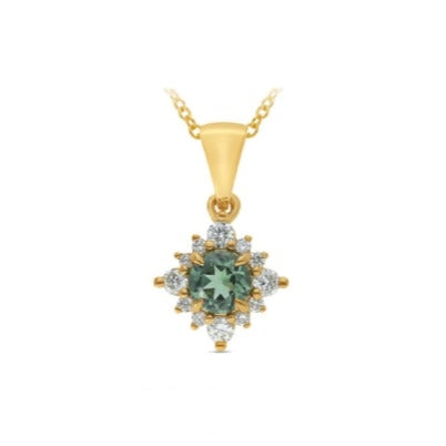 9ct Gold Mint Tourmaline & Diamond Pendant