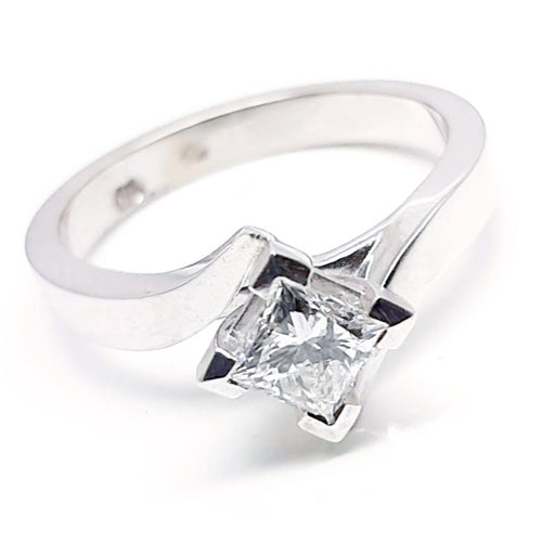 18ct White Gold Princess Cut Solitaire 0.58ct - Size M.5