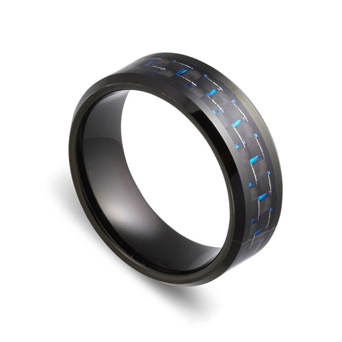 BLAZE Tungsten Steel Carbon Fibre & Blue Inlay Ring (Size 12)