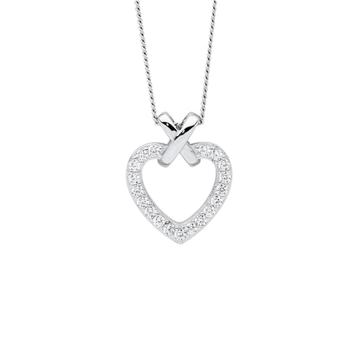 Ellani Sterling Silver CZ Heart with Silver Cross Necklace