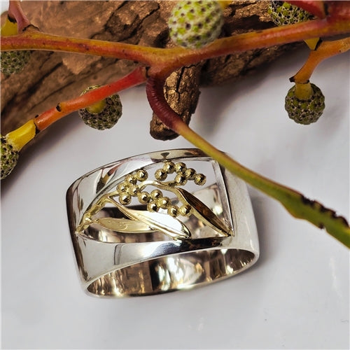 'Wattle' Sterling Silver & 18ct Yellow Gold Inlay Ring