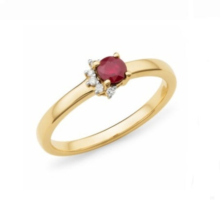 9ct Gold Ruby & Diamond Dress Ring - Size O