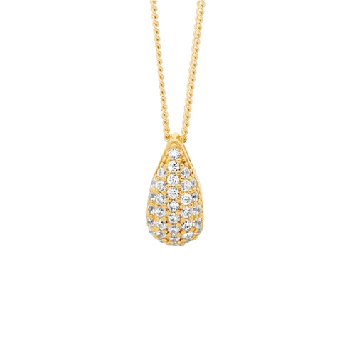 Ellani Sterling Silver Pave Tear Drop Necklace - Gold