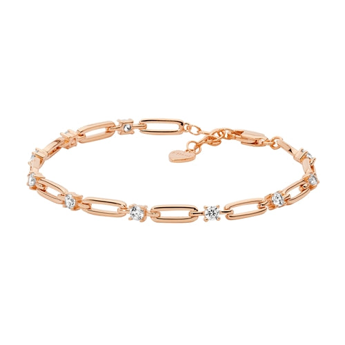 Ellani Sterling Silver Open Oval Link Bracelet with 3.5mm CZ - Rose Gold