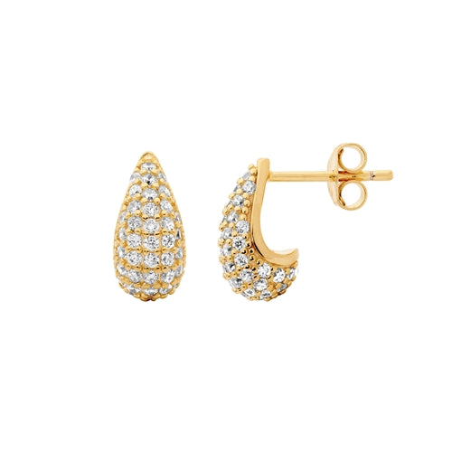 Ellani Sterling Silver CZ Pave Tear Drop Earrings - Gold
