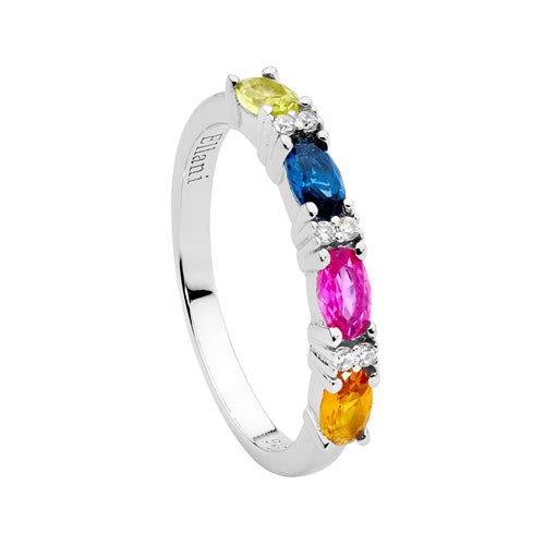 Ellani Sterling Silver Multi Colour Oval CZ Ring - Size 8