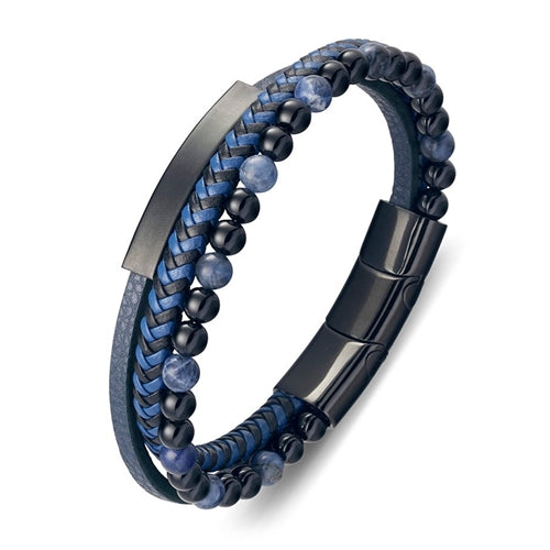 BLAZE Stainless Steel Multistrand Blue/Black Bangle with Beads