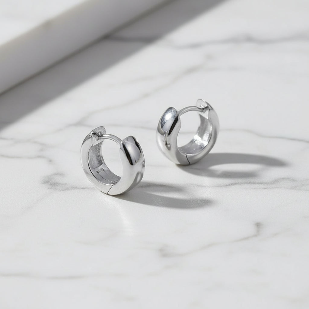 Sterling Silver Round Huggie Earrings