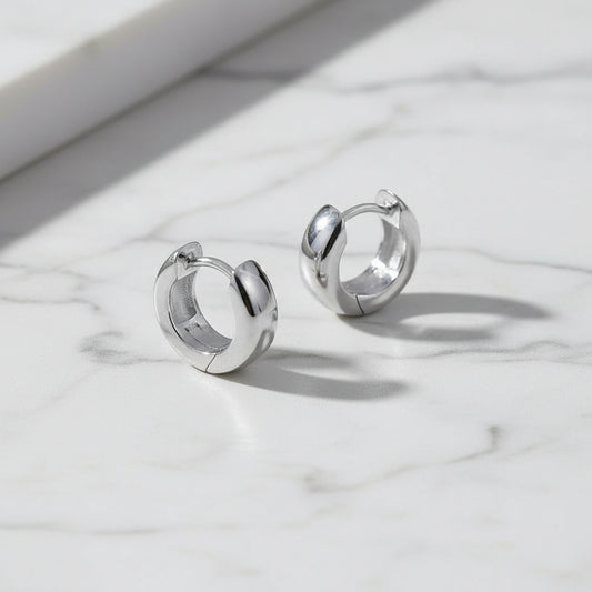 Sterling Silver Round Huggie Earrings