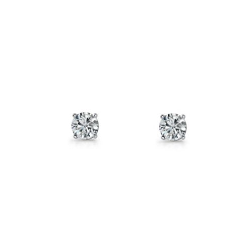 Ellani Sterling Silver Round 4 Claw CZ Stud Earrings - 3mm