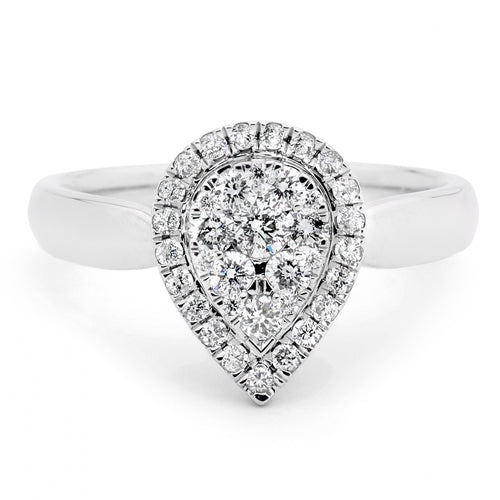 9ct White Gold Pear Cluster 'Rainforest' Argyle Diamonds Ring - Size N