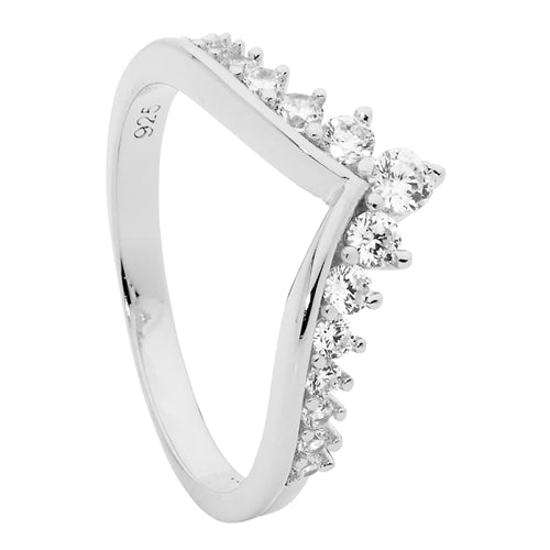 Ellani Sterling Silver & CZ V ring - Size 7 (N.5)