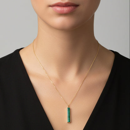9ct Gold Necklace with Bar Malachite attached Pendant