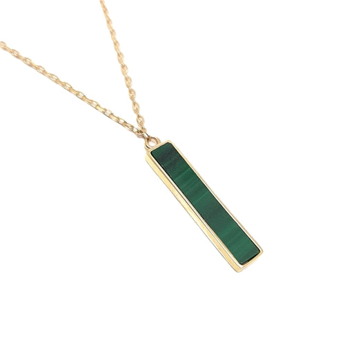 9ct Gold Necklace with Bar Malachite attached Pendant