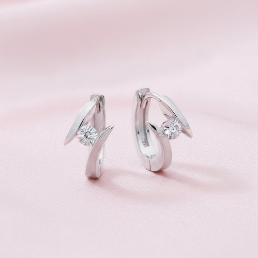 Ellani Sterling Single CZ Silver Huggie Earrings