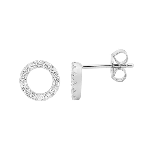 Ellani Sterling Silver 8mm Open Circle CZ Stud Earrings