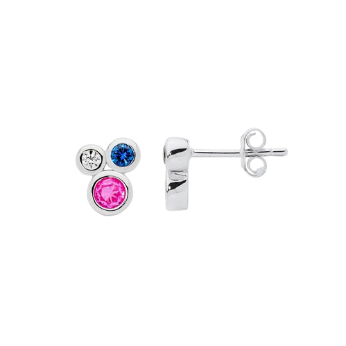 Ellani Sterling Silver Bezel Set Multi Colour Cluster Stud Earrings