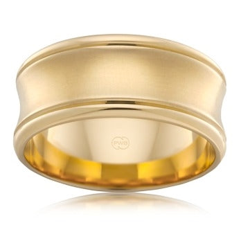 'Peter W Beck' 9ct Gold Concave Matt Finish Centre Ring - Size W