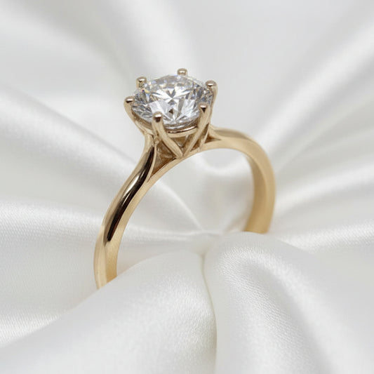 Russ Studios Round Cut Lab Grown Diamond in 9ct Yellow Gold 6 Claw Solitaire - Size M