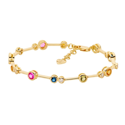 Ellani Sterling Silver Multi Bezel Set Multi Colour CZ Bracelet - Gold