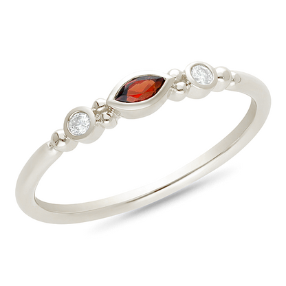 9ct White Gold Marquise Ruby & Diamond Ring - Size O