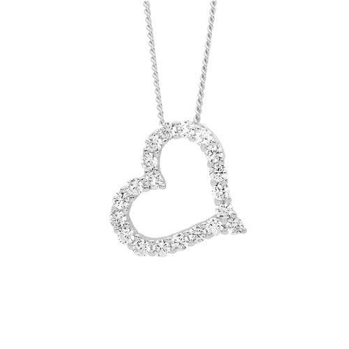 Ellani Sterling Silver Open Heart CZ Necklace