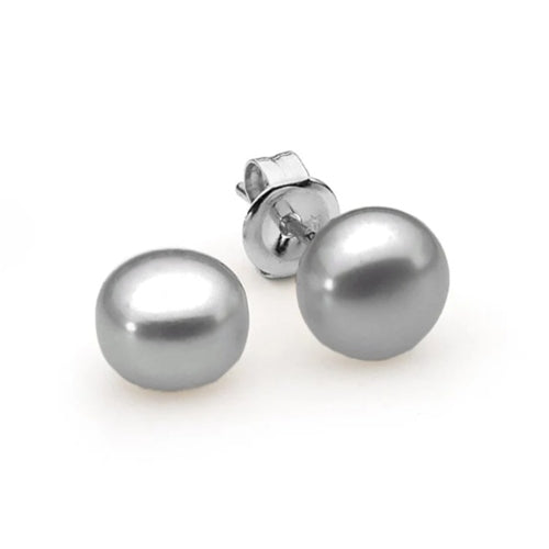 Ikecho Sterling Silver 8mm Grey FWP Stud Earrings