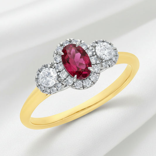 9ct Gold Oval Ruby & Diamond Ring - Size O